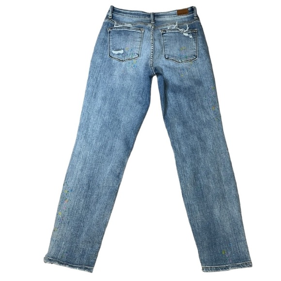 {EUC Judy Blue Christine Rainbow Paint Splatter Boyfriend Distressed Jeans 7/28} - Picture 4 of 16